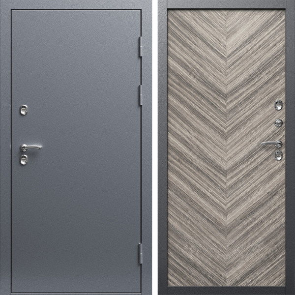 Входная дверь Termo-Door Сибирь Серебро Антик - Плаза Елочка Серая