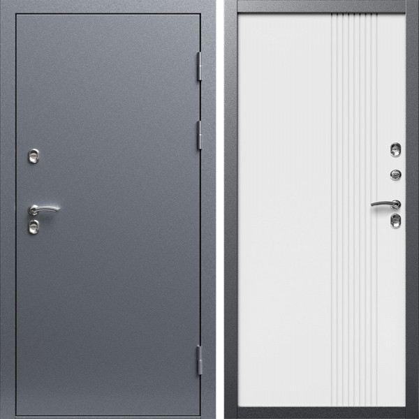 Входная дверь Termo-Door Сибирь Серебро Антик - Страйп Белый Софт