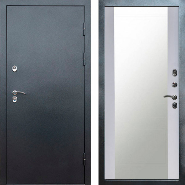 Входная дверь Termo-Door Сибирь Серебро Антик - Зеркало белый софт