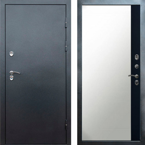 Входная дверь Termo-Door Сибирь Серебро Антик - Зеркало Фацет Черный кварц+тонировка серая