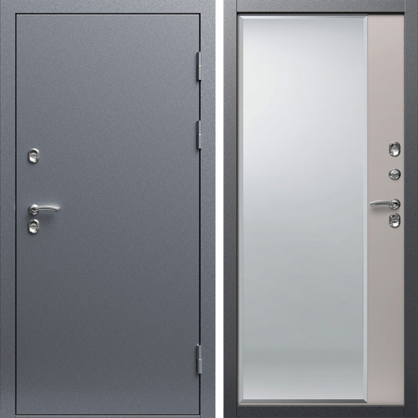 Входная дверь Termo-Door Сибирь Серебро Антик - Зеркало Фацет Капучино