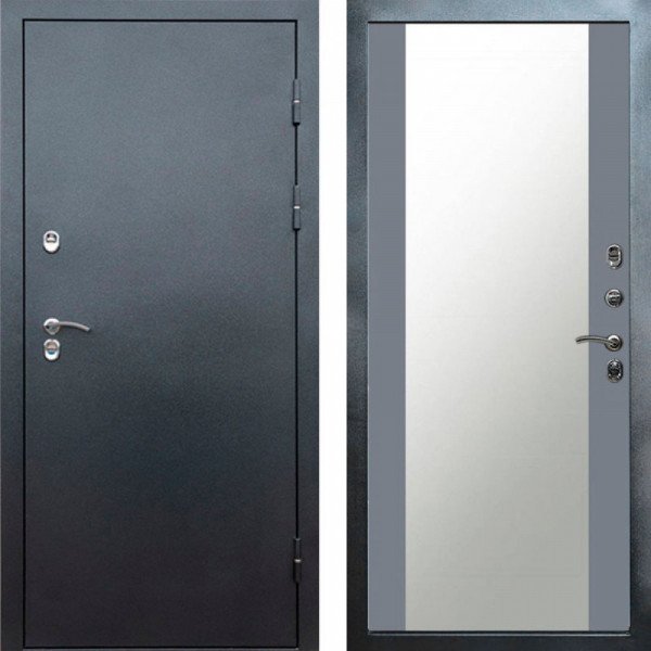 Входная дверь Termo-Door Сибирь Серебро Антик - Зеркало Grey Софт
