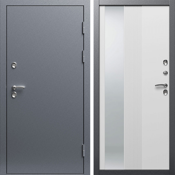 Входная дверь Termo-Door Сибирь Серебро Антик - Зеркало Люмис Белый Софт
