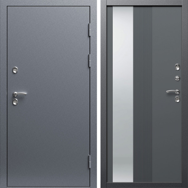 Входная дверь Termo-Door Сибирь Серебро Антик - Зеркало Люмис Грей Софт