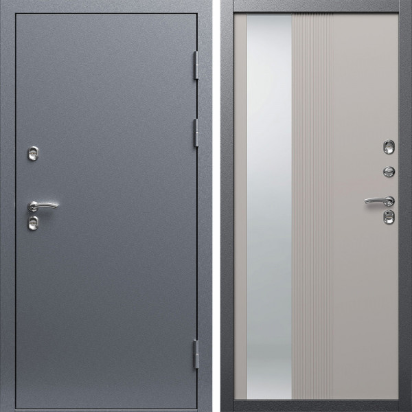 Входная дверь Termo-Door Сибирь Серебро Антик - Зеркало Люмис Капучино