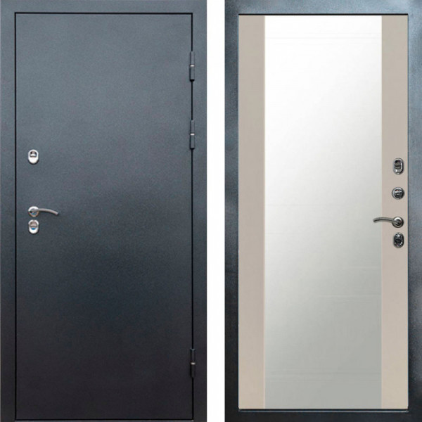 Входная дверь Termo-Door Сибирь Серебро Антик - Зеркало Слоновая кость