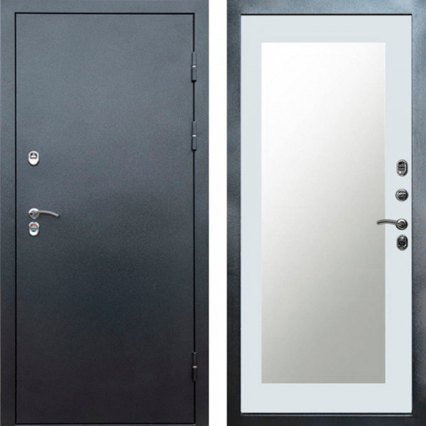 Входная дверь Termo-Door Сибирь Серебро Антик - Зеркало Триумф Белый софт