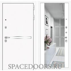Входная дверь Лайн WHITE с Зеркалом Максимум - Белый софт