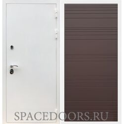 Входная дверь REX 5 белая шагрень полоски горизонтальные ясень шоколадный