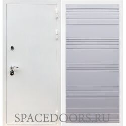 Входная дверь REX 5 белая шагрень полоски горизонтальные силк титан