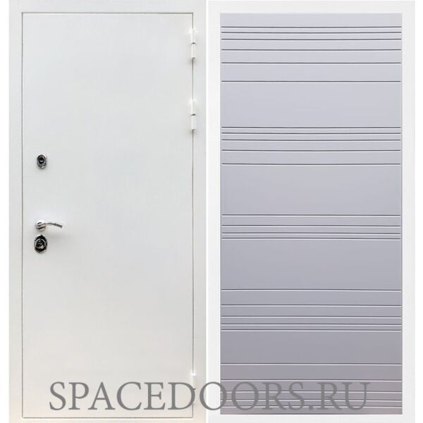Входная дверь REX 5 белая шагрень полоски горизонтальные силк титан