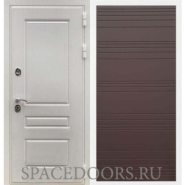 Входная дверь REX Премиум H белая полоски горизонтальные ясень шоколадный