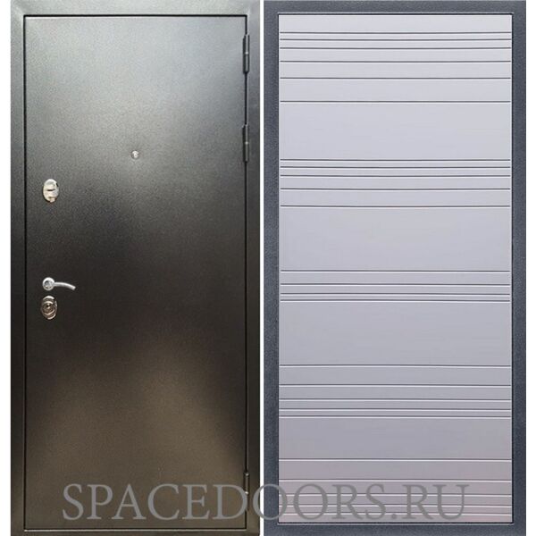 Входная дверь REX 5 (антик серебро) полоски горизонтальные силк титан