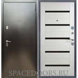Входная дверь REX 5 (антик серебро) сб-14 лиственница беж. черное стекло