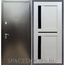 Входная дверь REX 5 (антик серебро) сб-18 лиственница бежевая черное стекло