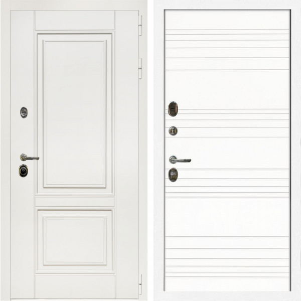 Входная дверь Афина Белый Мат + Горизонт дуб кантри