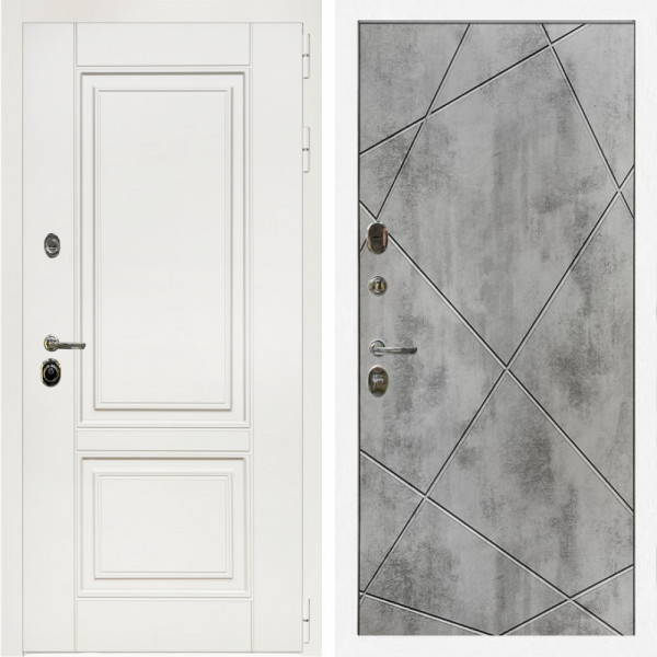 Входная дверь Афина Белый Мат + Лучи бетон светлый