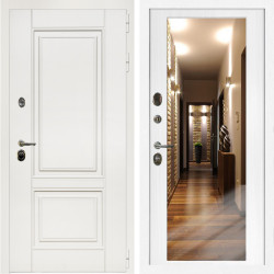 Входная дверь Афина Белый Мат + Зеркало беленый дуб