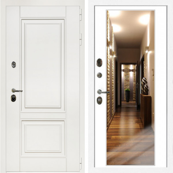 Входная дверь Афина Белый Мат + Зеркало белый софт