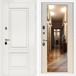 Входная дверь Афина Белый Мат + Зеркало эко дуб