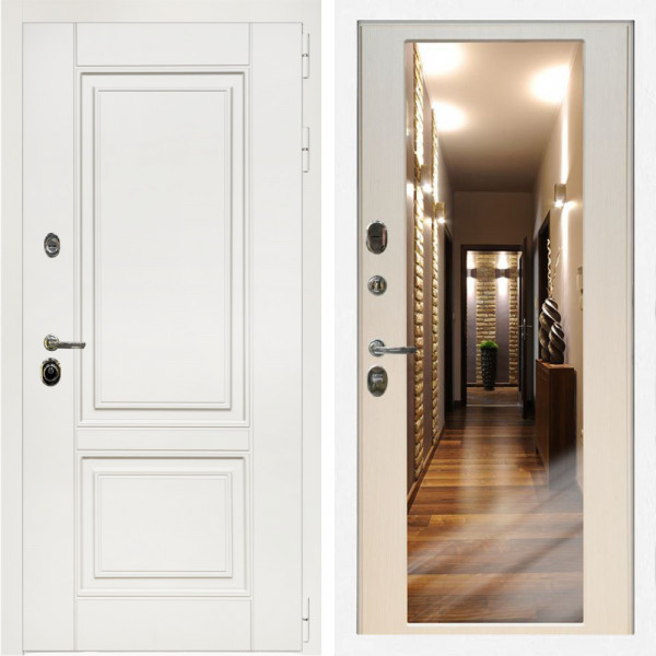 Входная дверь Афина Белый Мат + Зеркало эко дуб