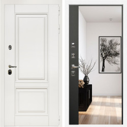 Входная дверь Афина Белый Мат + Зеркало панорама Черный кварц