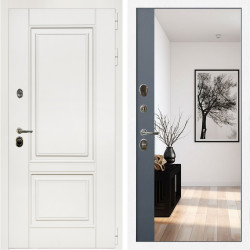 Входная дверь Афина Белый Мат + Зеркало панорама Графит