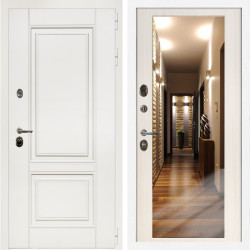 Входная дверь Афина Белый Мат + Зеркало сандал белый