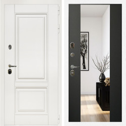 Входная дверь Афина Белый Мат + Зеркало сб-16 черный кварц