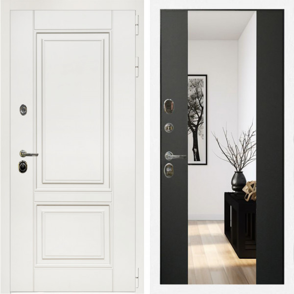 Входная дверь Афина Белый Мат + Зеркало сб-16 черный кварц