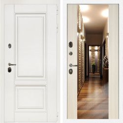 Входная дверь Афина Белый Мат + Зеркало СБ-16 сандал белый