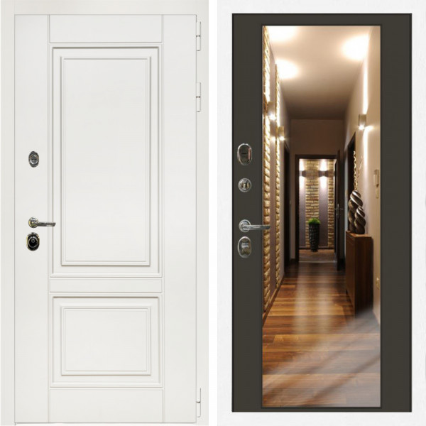 Входная дверь Афина Белый Мат + Зеркало венге