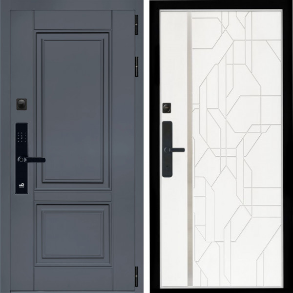 Входная дверь Афина Графит SMART + Эверест нерж белый матовый