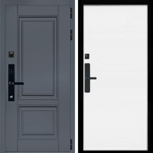 Входная дверь Афина Графит SMART + Гладкая белый матовый