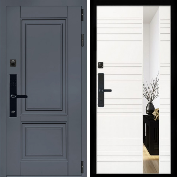 Входная дверь Афина Графит SMART + Сити белый матовый