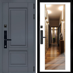 Входная дверь Афина Графит SMART + Зеркало белый софт