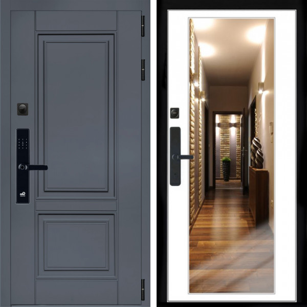 Входная дверь Афина Графит SMART + Зеркало белый софт