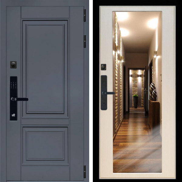 Входная дверь Афина Графит SMART + Зеркало эко дуб