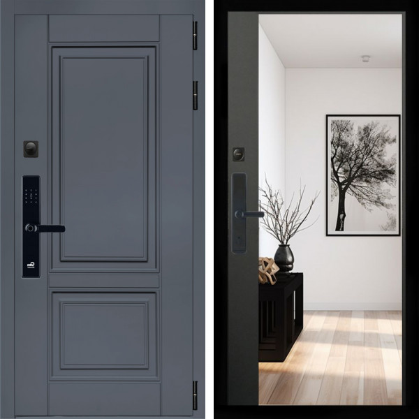 Входная дверь Афина Графит SMART + Зеркало панорама Черный кварц