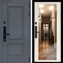 Входная дверь Афина Графит SMART + Зеркало сандал белый