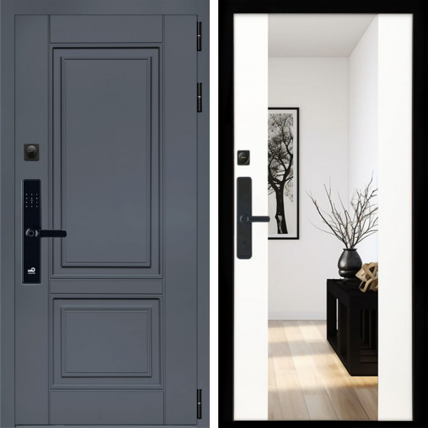 Входная дверь Афина Графит SMART + Зеркало сб-16 белый матовый