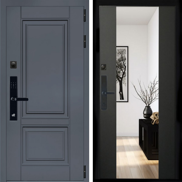 Входная дверь Афина Графит SMART + Зеркало сб-16 черный кварц