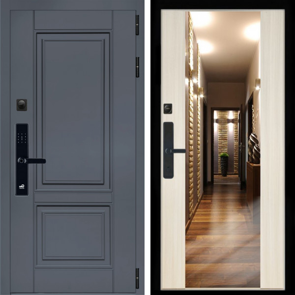 Входная дверь Афина Графит SMART + Зеркало СБ-16 сандал белый