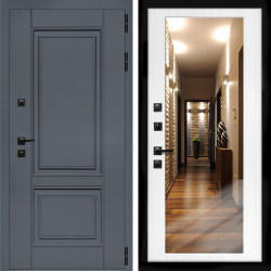Входная дверь Афина Графит + Зеркало беленый дуб