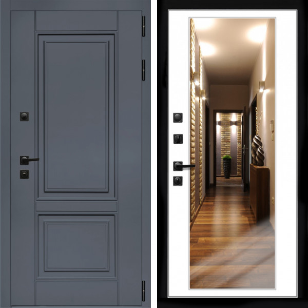 Входная дверь Афина Графит + Зеркало белый софт