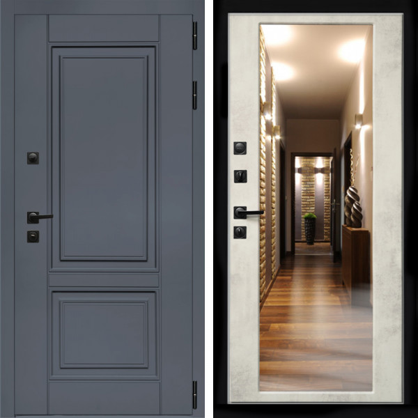 Входная дверь Афина Графит + Зеркало бетон светлый