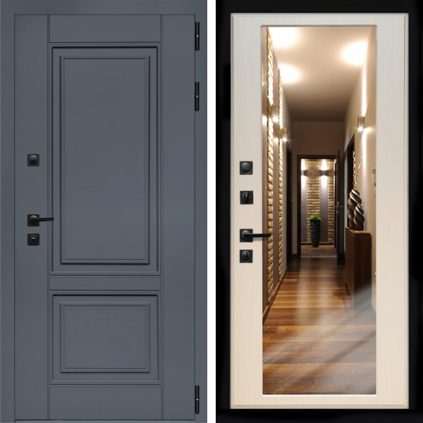 Входная дверь Афина Графит + Зеркало эко дуб