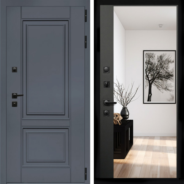 Входная дверь Афина Графит + Зеркало панорама Черный кварц