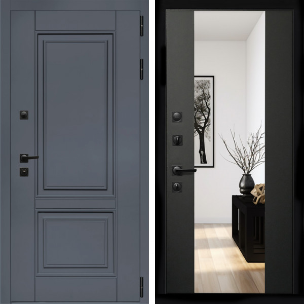 Входная дверь Афина Графит + Зеркало сб-16 черный кварц