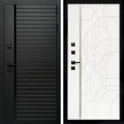 Входная дверь Агат (Черный кварц,черное стекло) + Эверест нерж белый матовый